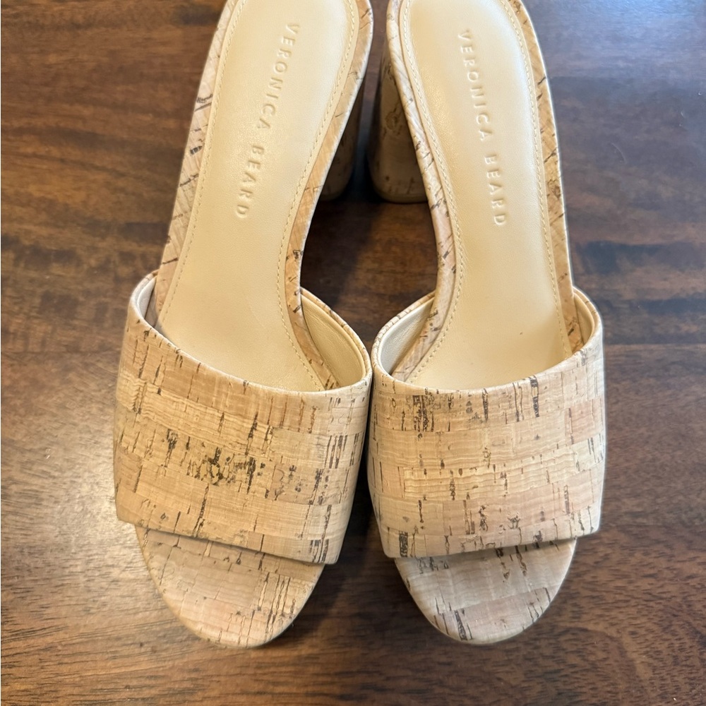 Veronica Beard Tan Mules with Cork Texture